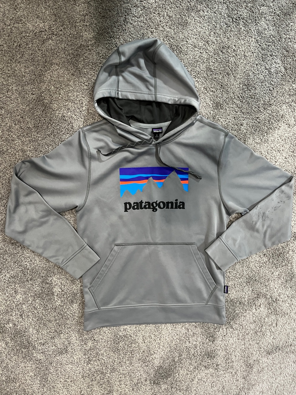 Mens Patagonia Grey Hoodie with Logo Size S see pics for imperfections